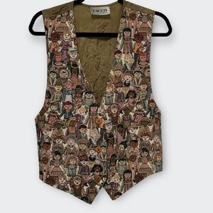 Vintage 90s FACETS Children of the World Tapestry Vest L Grandmacore Cottagecore